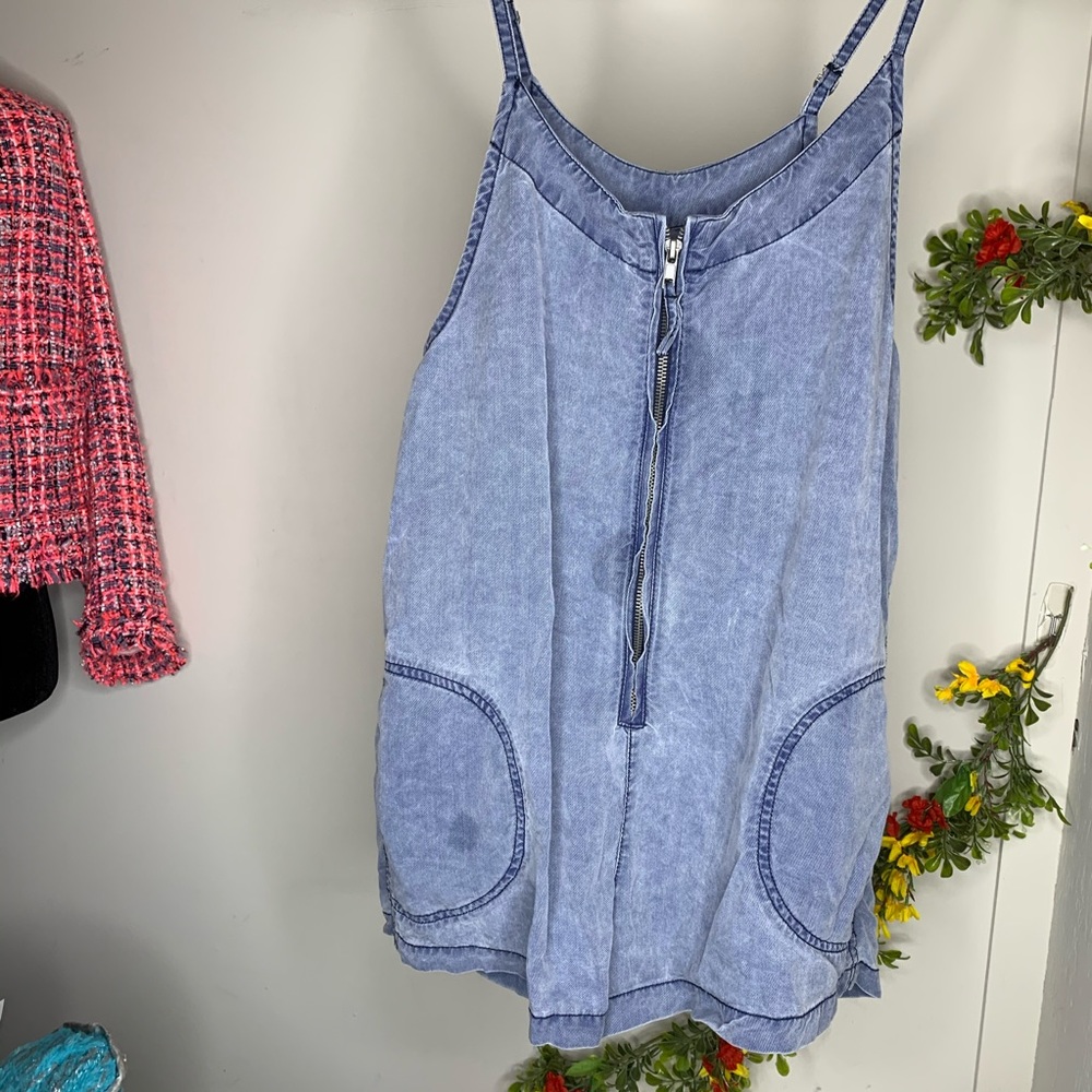 Free People Strappy Denim Overall Romper